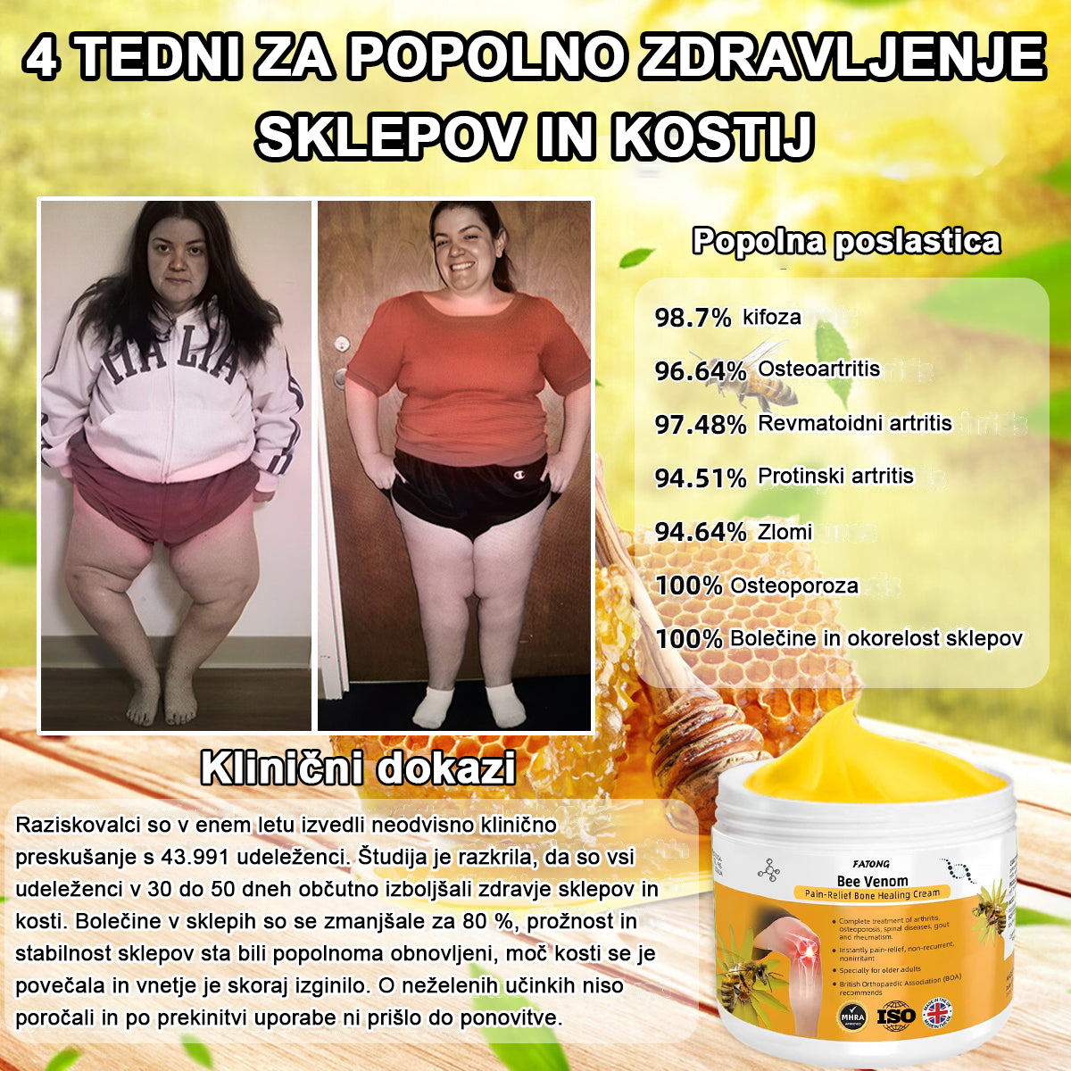 💎𝑭𝑨𝑻𝑶𝑵𝑮® Krema za lajšanje bolečin na osnovi čebeljega strupa, ki lajša bolečine v kosteh (posebej za starejše in priporoča AAOS)🌈