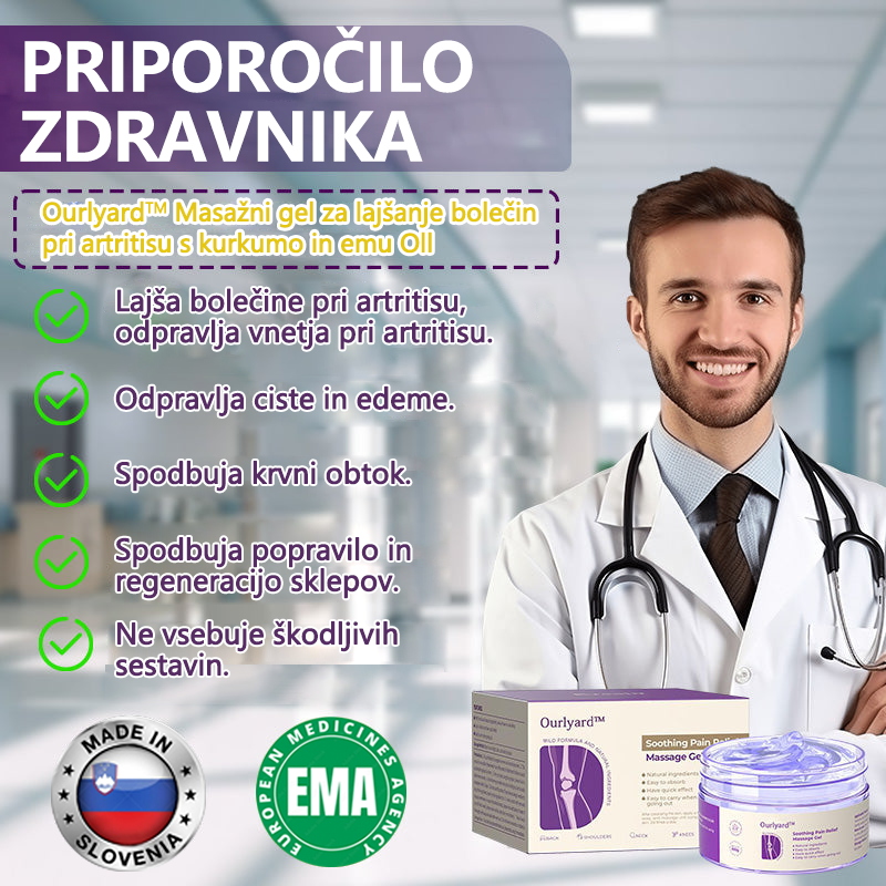 Ourlyard™ Masažni gel za lajšanje bolečin pri artritisu s kurkumo in emujevim oljem 💎 (zmanjšuje otekanje sklepov, bolečino, okorelost, rdečico, toploto, bolečino in utrujenost sklepov) 🦴