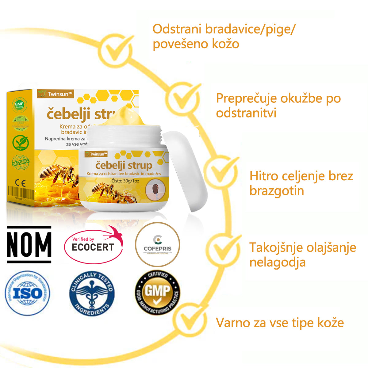 🐝Twinsun™ Izjemno Močna Krema z Čebeljim Strupom, s certifikatom EMA💖 Za zdravljenje bradavic, kožnih izrastkov, okužb in keratoze, ter za glajenje neenakomerne kože