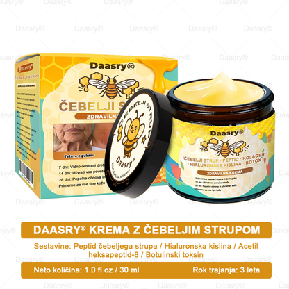 Daasry® Krema z čebeljim strupom vsebuje peptide čebeljega strupa, botulin toksin, hialuronsko kislino in kolagen✨ Za gubice, drobne linije, ohlapno kožo, strije in temne madeže! 💖 Pusti, da tvoja koža postane bolj čvrsta, napeta in sijoča! ✨