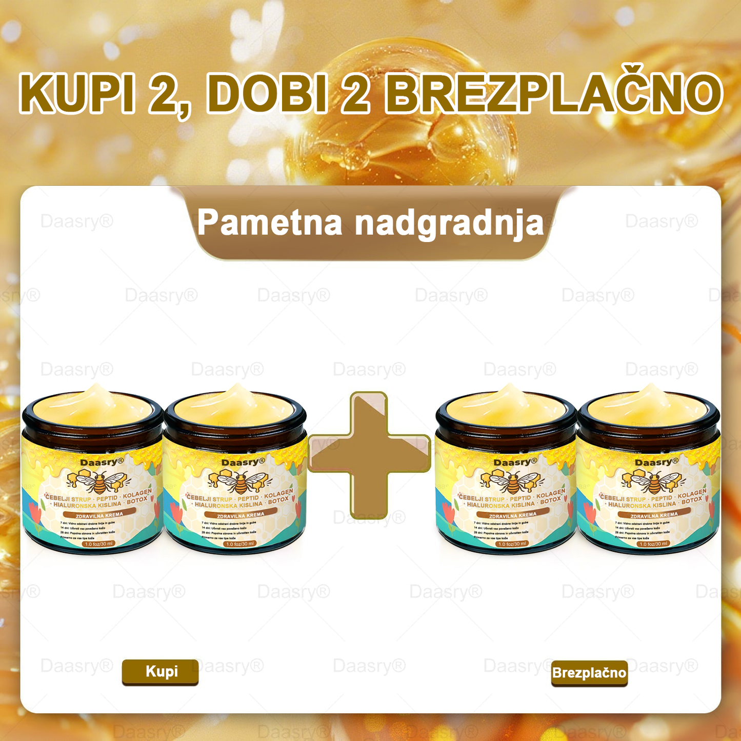 Daasry® Krema z čebeljim strupom vsebuje peptide čebeljega strupa, botulin toksin, hialuronsko kislino in kolagen✨ Za gubice, drobne linije, ohlapno kožo, strije in temne madeže! 💖 Pusti, da tvoja koža postane bolj čvrsta, napeta in sijoča! ✨