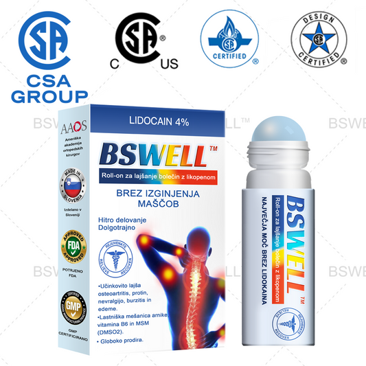 BSWELL™ Lidokain Gel za lajšanje bolečin- (zmanjšuje otekanje sklepov, bolečino, okorelost, rdečico, toploto, bolečino in utrujenost sklepov), 4% lidokain, glukozamin, MSM, arnika, hondroitin, vitamin K2.