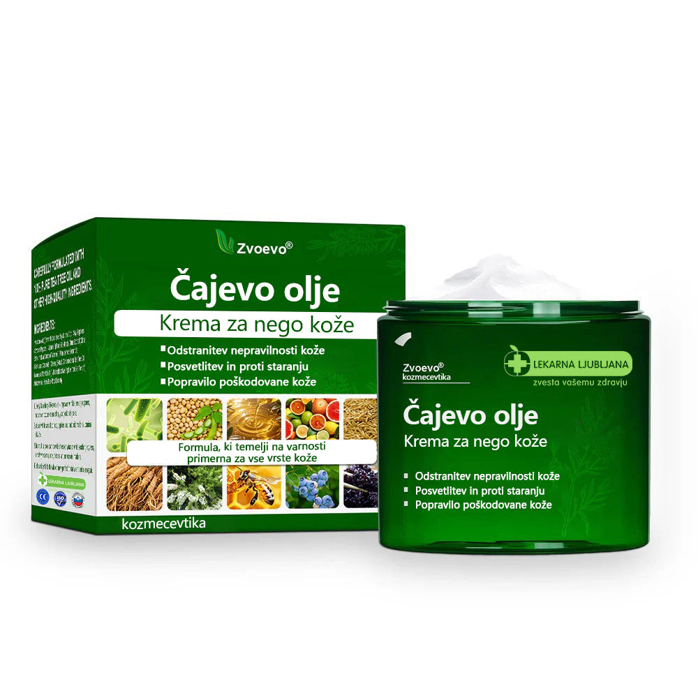 ✅ Certificirano s strani JAZMP 🌿 Zvoevo® Krema z oljem čajevca – Odpravlja nepravilnosti na koži, obnavlja poškodovano kožo, posvetli polt in nudi nego proti staranju 🌳
