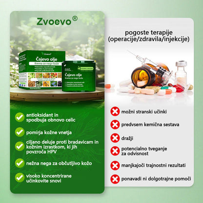 ✅ Certificirano s strani JAZMP 🌿 Zvoevo® Krema z oljem čajevca – Odpravlja nepravilnosti na koži, obnavlja poškodovano kožo, posvetli polt in nudi nego proti staranju 🌳