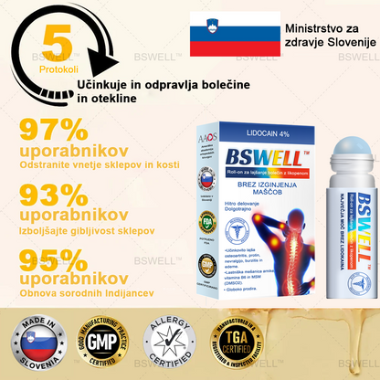 BSWELL™ Lidokain Gel za lajšanje bolečin- (zmanjšuje otekanje sklepov, bolečino, okorelost, rdečico, toploto, bolečino in utrujenost sklepov), 4% lidokain, glukozamin, MSM, arnika, hondroitin, vitamin K2.
